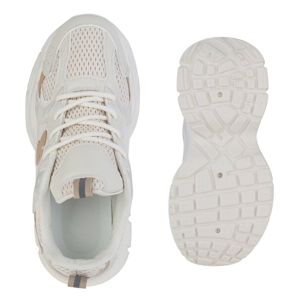 Stiefelparadies Damen Plateau Sneaker in Creme Hellbraun Heißer Verkauf