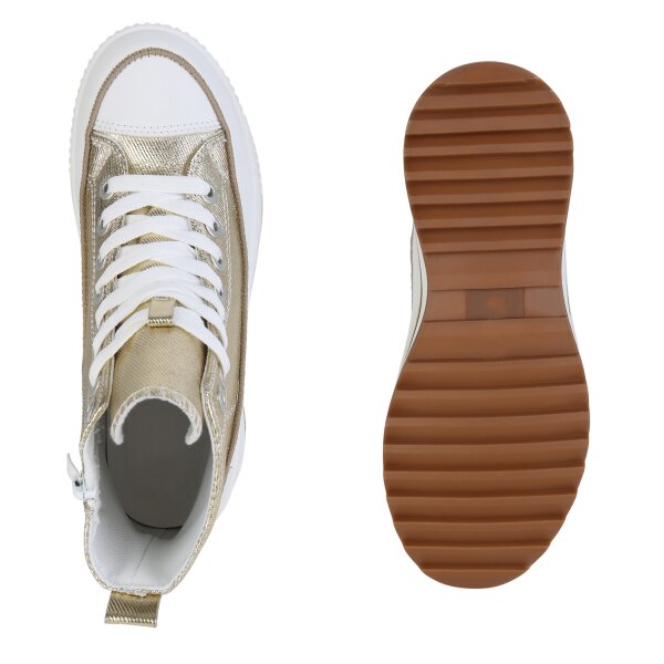 Stiefelparadies Damen Plateau Sneaker in Gold Top Angebot