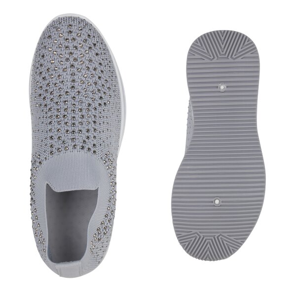 Stiefelparadies Damen Plateau Sneaker in Grau Neueste Mode