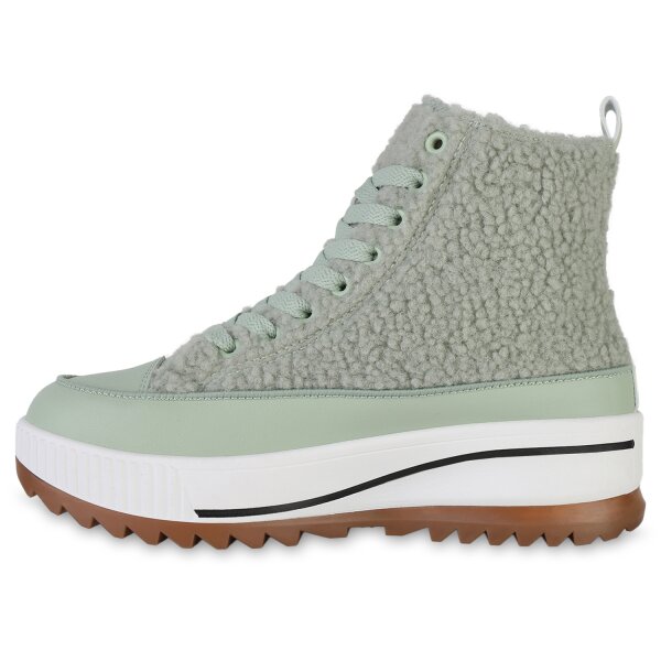 Stiefelparadies Damen Plateau Sneaker in Hellgrün Online Outlet