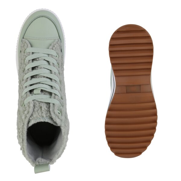 Stiefelparadies Damen Plateau Sneaker in Hellgrün Online Outlet