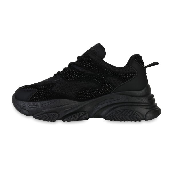 Stiefelparadies Damen Plateau Sneaker in Schwarz Zeitlich begrenztes Angebot