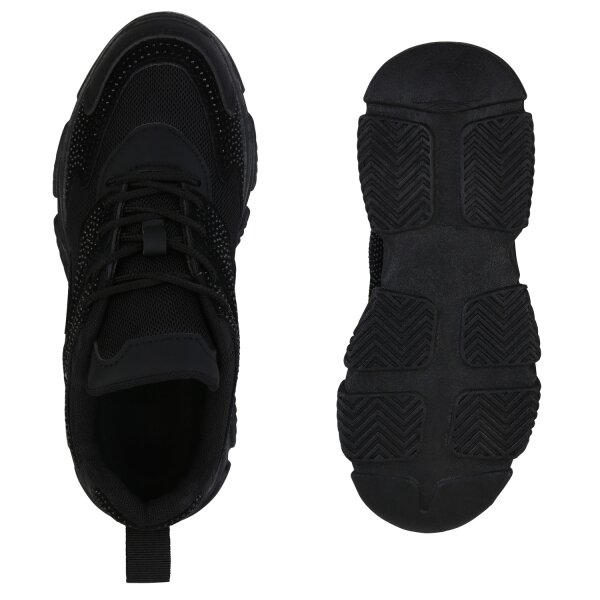 Stiefelparadies Damen Plateau Sneaker in Schwarz Zeitlich begrenztes Angebot