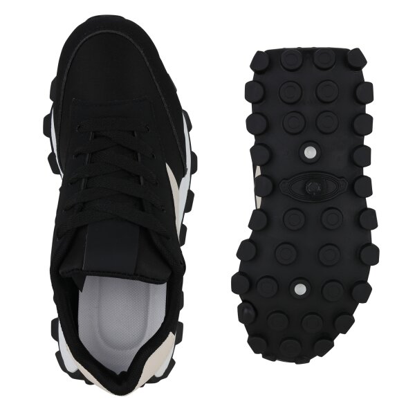 Stiefelparadies Damen Plateau Sneaker in Schwarz Exklusive Angebote
