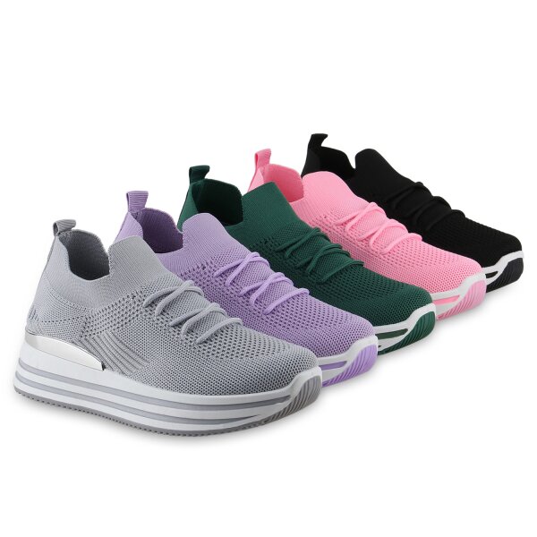 Stiefelparadies Damen Plateau Sneaker in Schwarz Blitzangebot