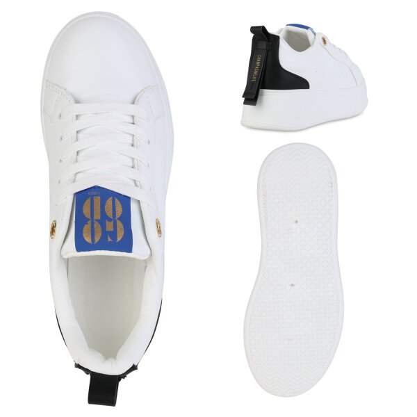 Stiefelparadies Damen Plateau Sneaker in Weiss Neuheiten