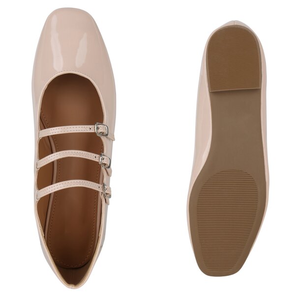 Stiefelparadies Damen Riemchenballerinas in Beige Lack Sonderangebote