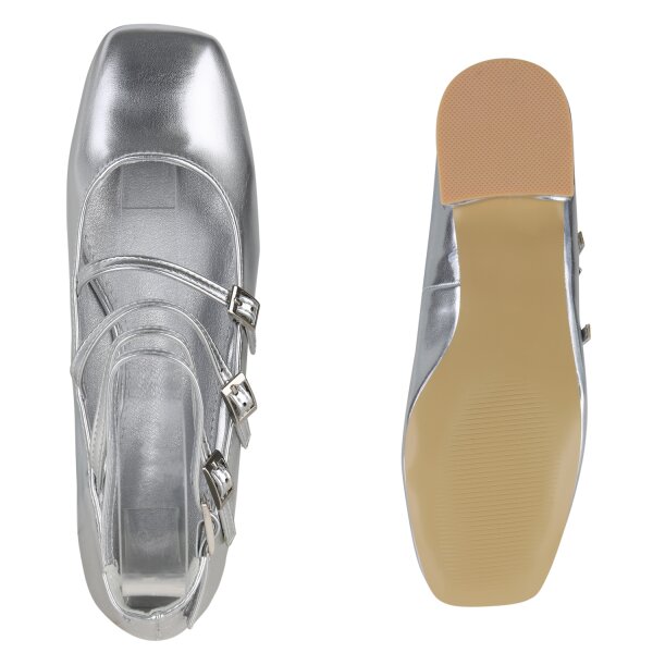 Stiefelparadies Damen Riemchenballerinas in Silber Riesige Ersparnisse