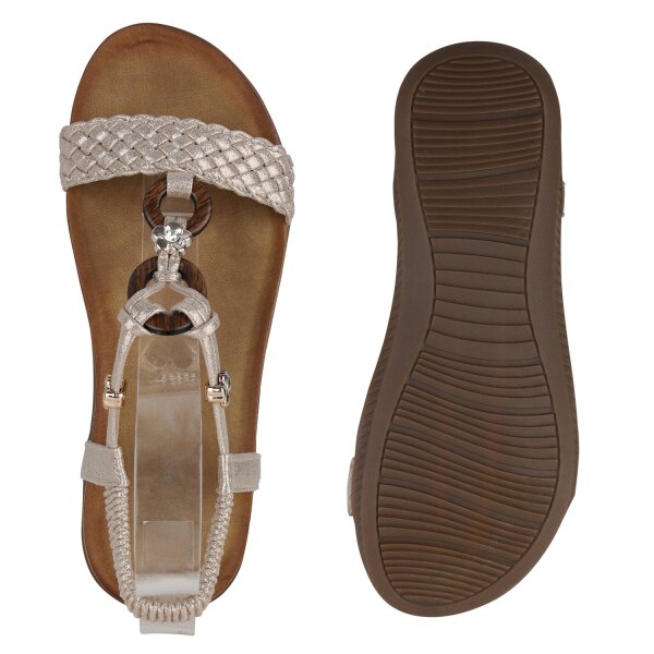 Stiefelparadies Damen Riemchensandalen in Gold Super Sparpreis