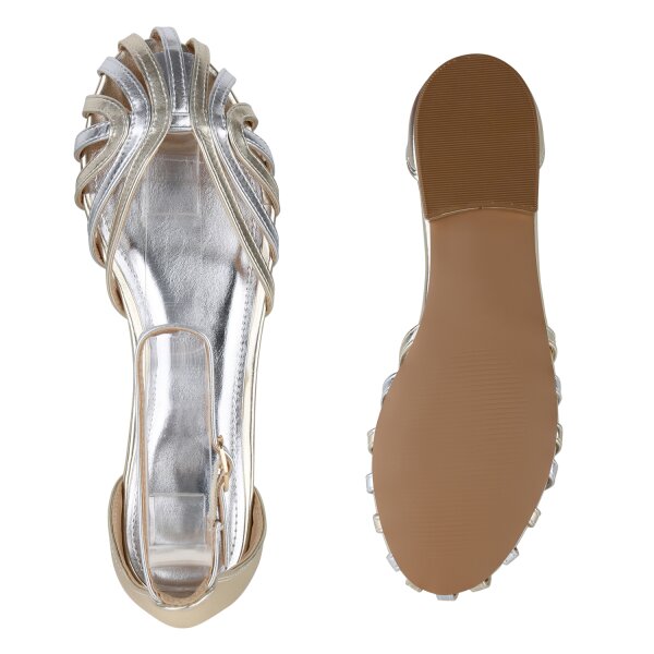Stiefelparadies Damen Riemchensandalen in Gold Silber Begrenzte Freigabe