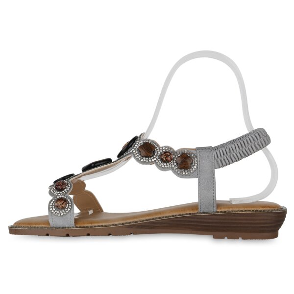 Stiefelparadies Damen Riemchensandalen in Grau Letzte 3 Tage