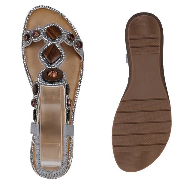 Stiefelparadies Damen Riemchensandalen in Grau Letzte 3 Tage