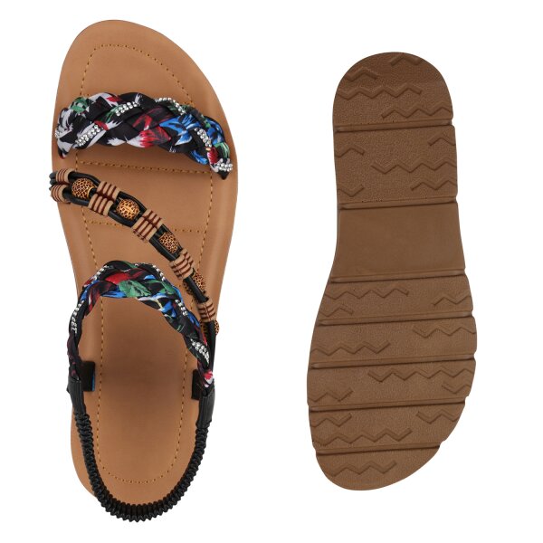 Stiefelparadies Damen Riemchensandalen in Schwarz Letzter Tag