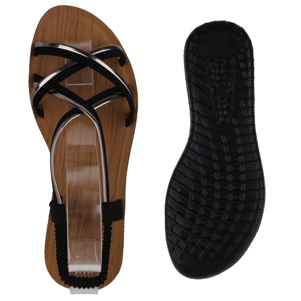 Stiefelparadies Damen Riemchensandalen in Schwarz Bronze Metallic Nur für heute