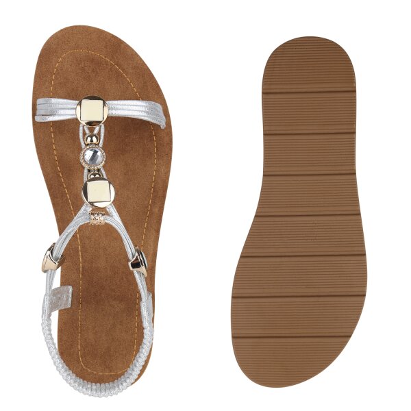 Stiefelparadies Damen Riemchensandalen in Silber Sonderangebot der Fabrik