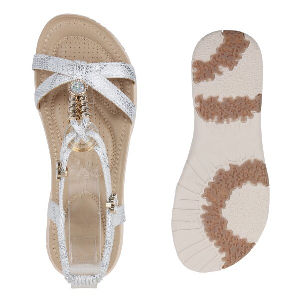 Stiefelparadies Damen Riemchensandalen in Silber Vierteljährliche Förderung