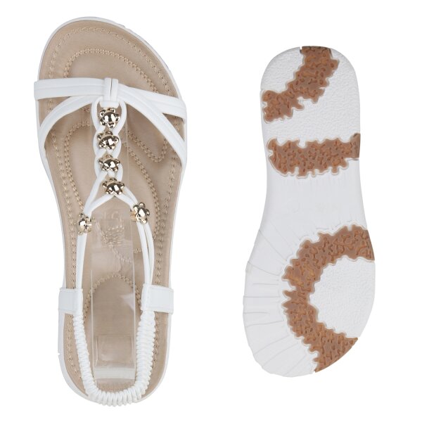 Stiefelparadies Damen Riemchensandalen in Weiss Discount Store für neue Produkte