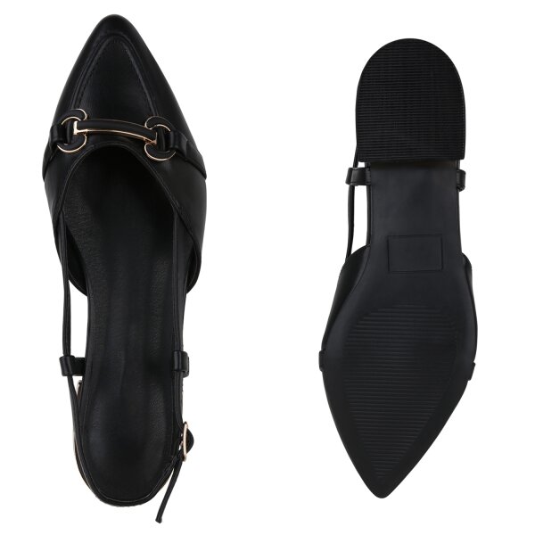 Stiefelparadies Damen Sling Ballerinas in Schwarz Black Friday Preise