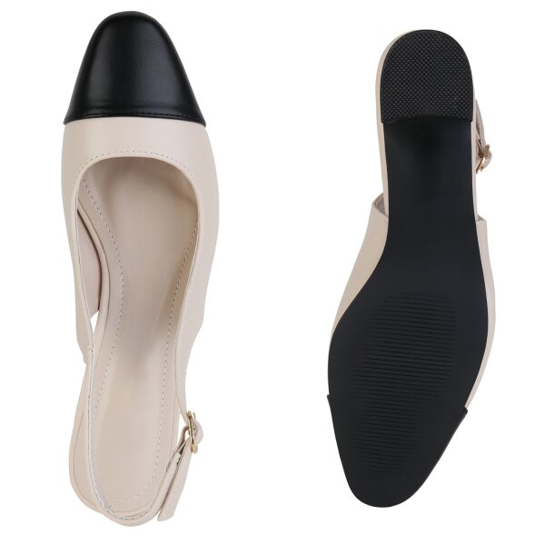 Stiefelparadies Damen Slingpumps in Beige Schwarz Im Verkauf