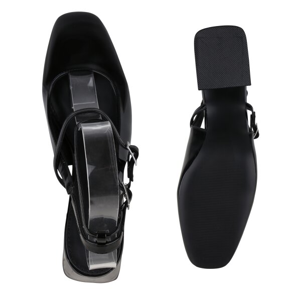 Stiefelparadies Damen Slingpumps in Schwarz Lack zollfrei