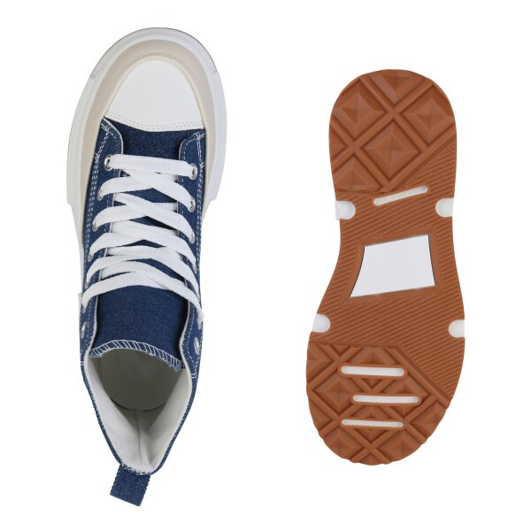 Stiefelparadies Damen Sneaker High in Dunkelblau Auslauf