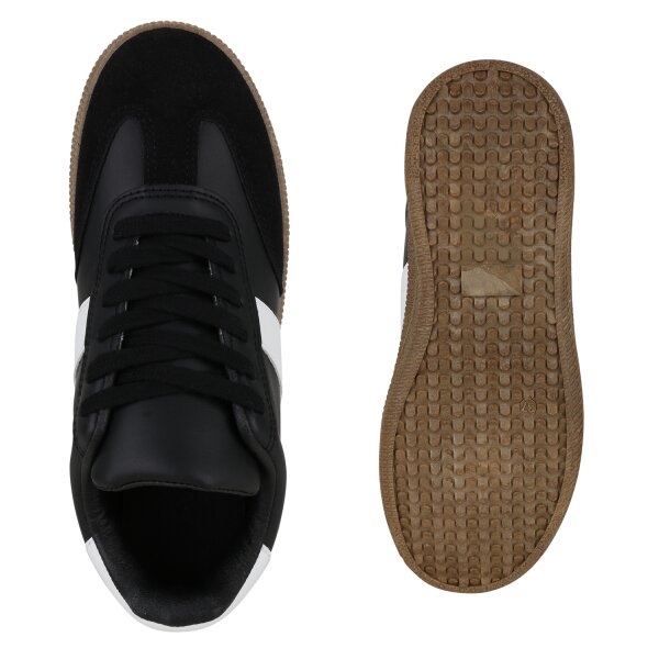 Stiefelparadies Damen Sneaker Low in Schwarz Weiss Günstiger Verkauf