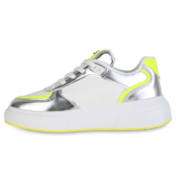 Stiefelparadies Damen Sneaker Low in Weiss Silber Metallic Meist gekauft