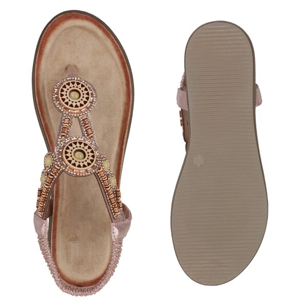 Stiefelparadies Damen Zehentrenner in Rose Gold Fabrikpreis