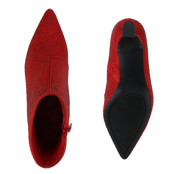 Stiefelparadies Damen Klassische Stiefeletten in Rot Velours Preisnachlass