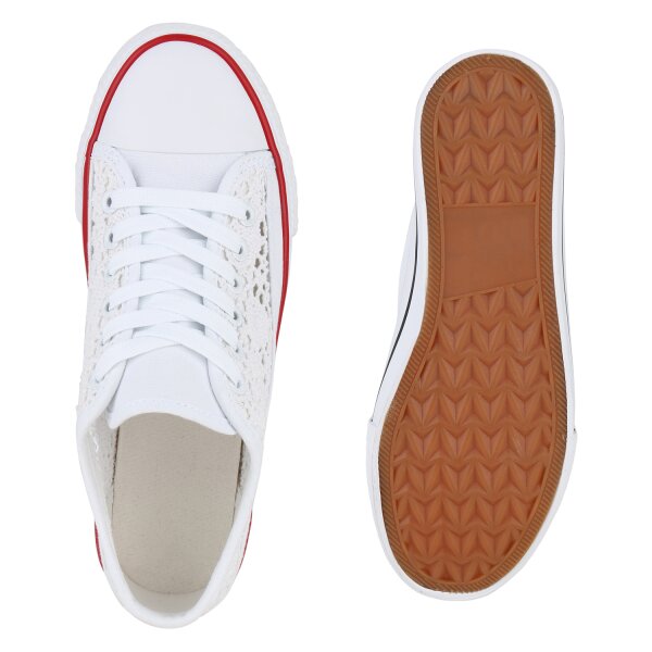 Stiefelparadies Damen Sneaker Low in Weiss Vatertagsangebot