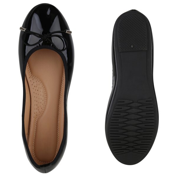 Stiefelparadies Damen Klassische Ballerinas in Schwarz Lack Valentinstagsangebot