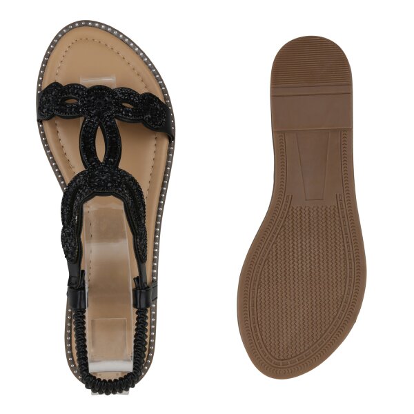 Stiefelparadies Damen Riemchensandalen in Schwarz Neueste Mode