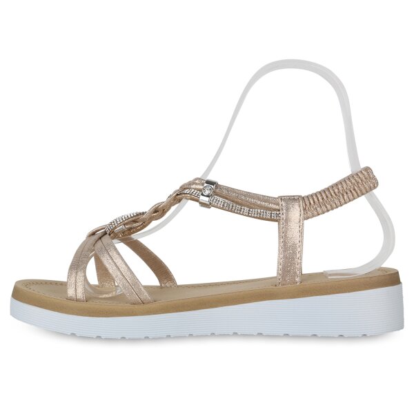 Stiefelparadies Damen Riemchensandaletten in Gold Online Outlet