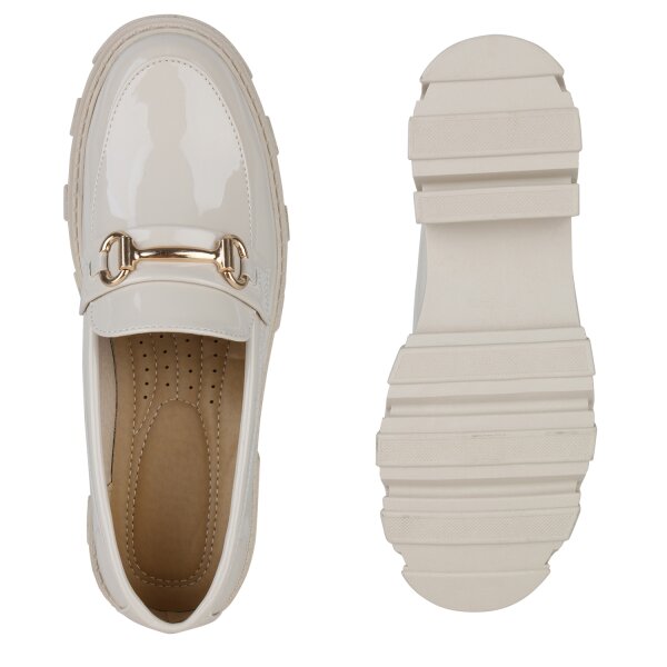 Stiefelparadies Damen Loafers in Beige Lack Blitzangebot