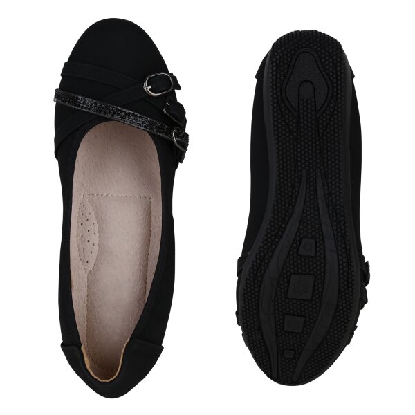 Stiefelparadies Damen Sportliche Ballerinas in Schwarz Räumungsverkauf
