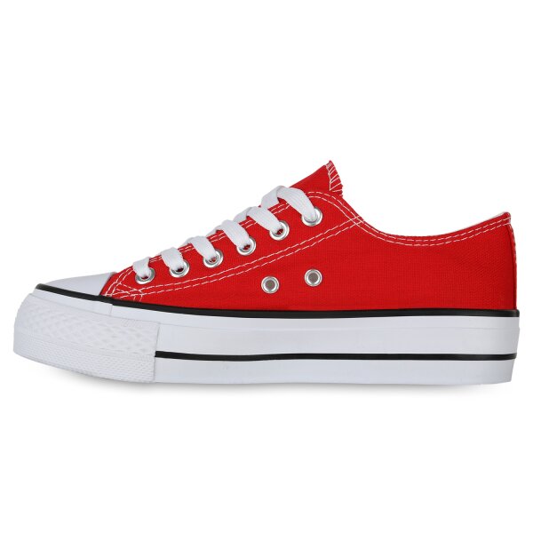Stiefelparadies Damen Sneaker Low in Rot Tiefpreis