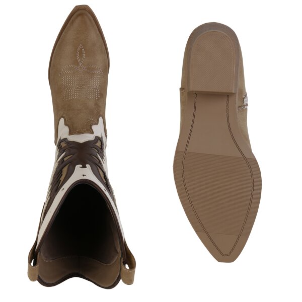 Stiefelparadies Damen Cowboystiefel in Khaki Beige Wochenangebot