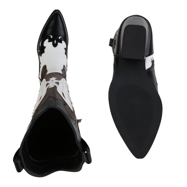 Stiefelparadies Damen Cowboystiefel in Schwarz Weiss Kostenlose Rückgabe