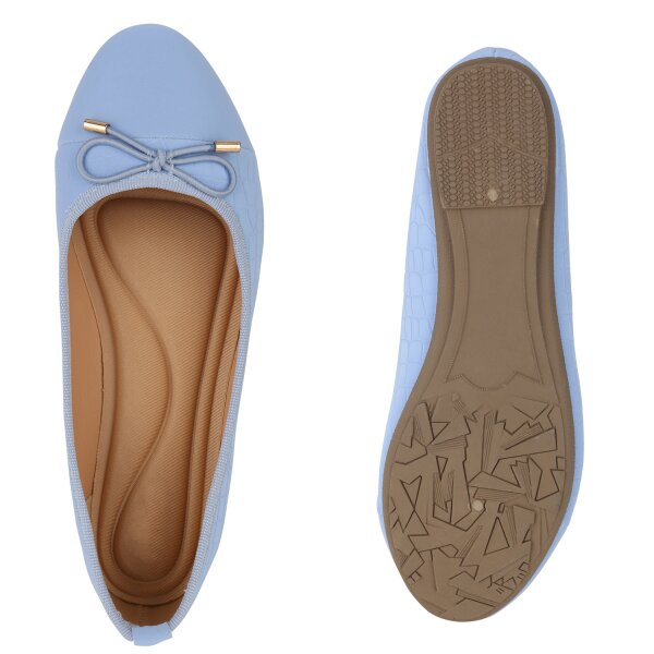 Stiefelparadies Damen Klassische Ballerinas in Hellblau Kroko Clearance-Verkauf