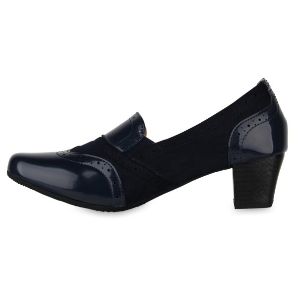 Stiefelparadies Damen Klassische Pumps in Dunkelblau Lack Kostenloser Versand international