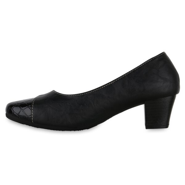 Stiefelparadies Damen Klassische Pumps in Schwarz Kroko Lack Fabrikladen