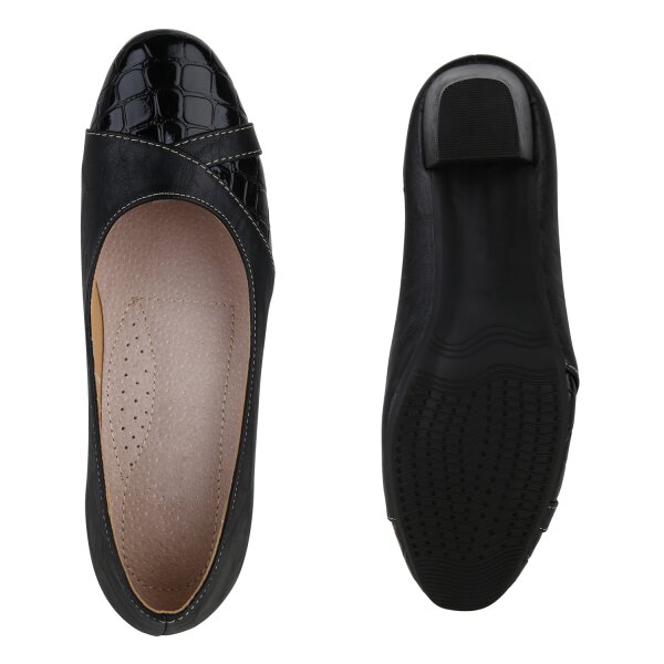 Stiefelparadies Damen Klassische Pumps in Schwarz Kroko Lack Fabrikladen