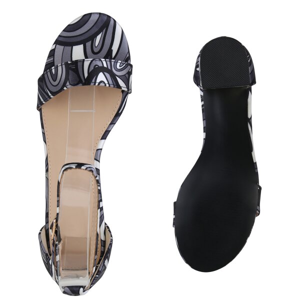 Stiefelparadies Damen Klassische Sandaletten in Schwarz Grau Weiss Muster Black Friday Preise