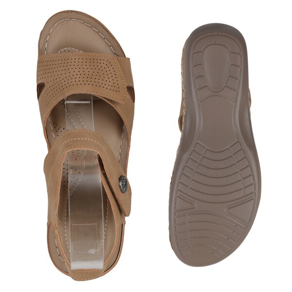 Stiefelparadies Damen Komfort Sandalen in Hellbraun zollfrei