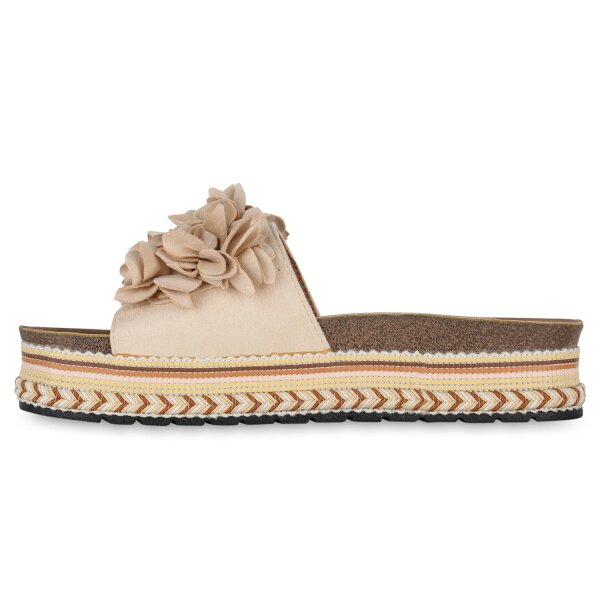 Stiefelparadies Damen Pantoletten in Beige Fabrikverkauf