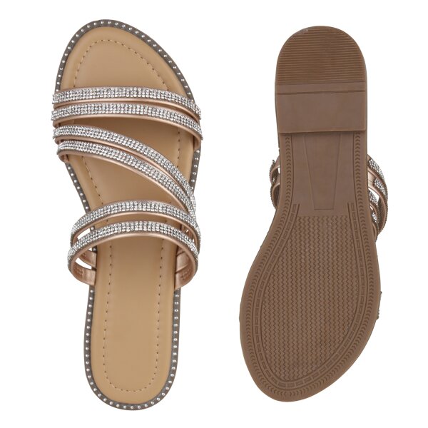 Stiefelparadies Damen Pantoletten in Rose Gold Flash Sale