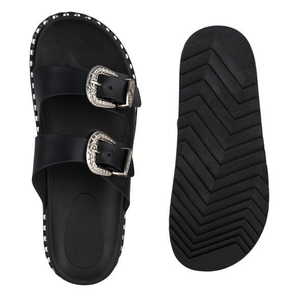 Stiefelparadies Damen Pantoletten in Schwarz Black Friday