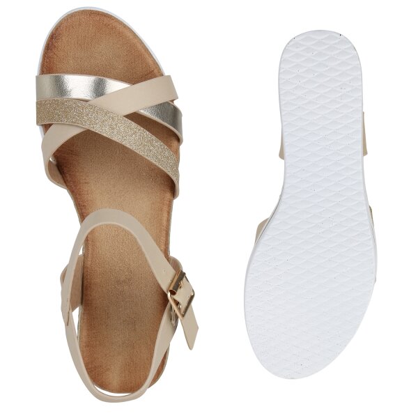 Stiefelparadies Damen Plateau Sandaletten in Beige Lagerräumung