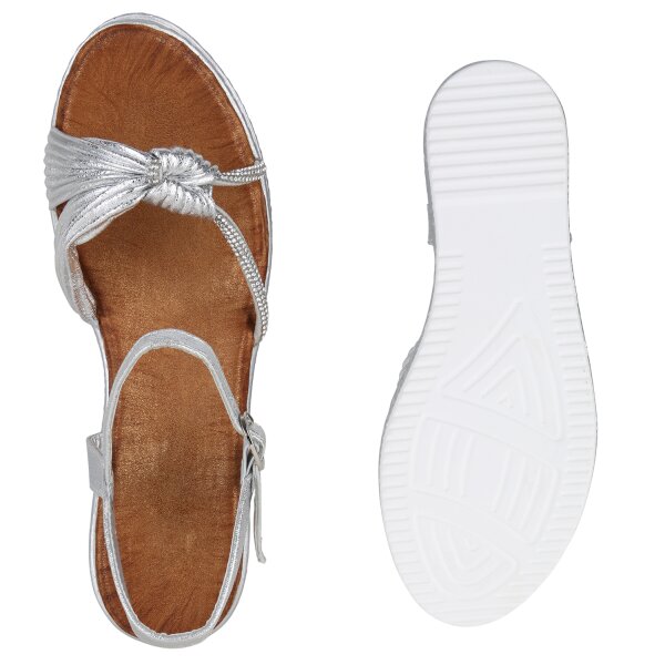Stiefelparadies Damen Plateau Sandaletten in Silber Zeitlich begrenztes Angebot