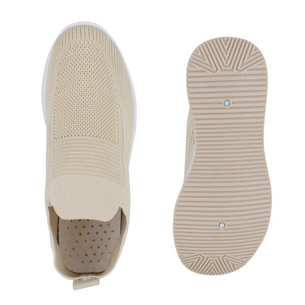Stiefelparadies Damen Plateau Sneaker in Beige Exklusive Angebote